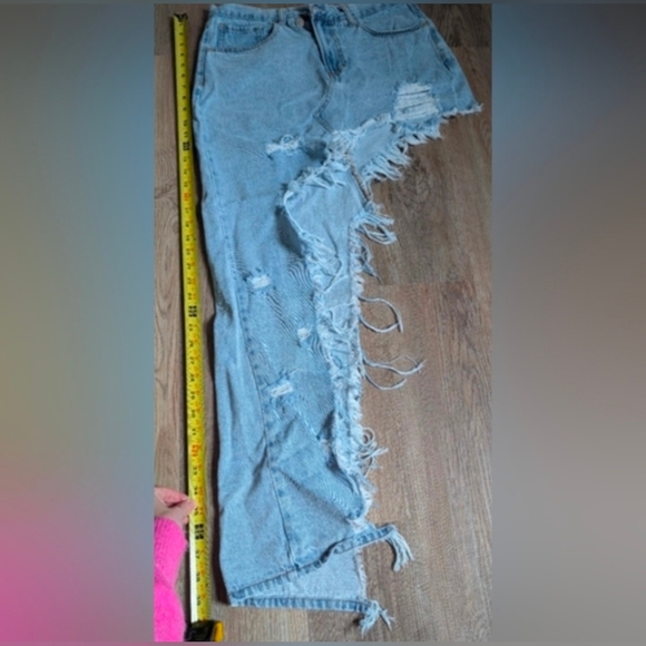Fashion Nova Light Blue Denim Distressed Maxi Skirt - Picture 5 of 9